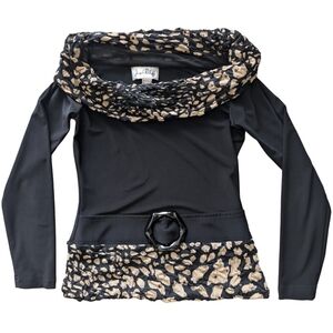 Vintage Joseph Ribkoff Women's Size 4 Black & Patterned Off The Shoulder Top